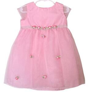 La Princess Sheer Pink Infant Girl Dress w/ Pink‎ Rosettes 24 Months